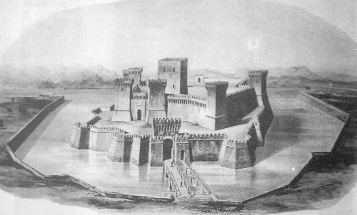 Guglielmo Meluzzi: ricostruzione ideale di Castel Sismondo. 1880
