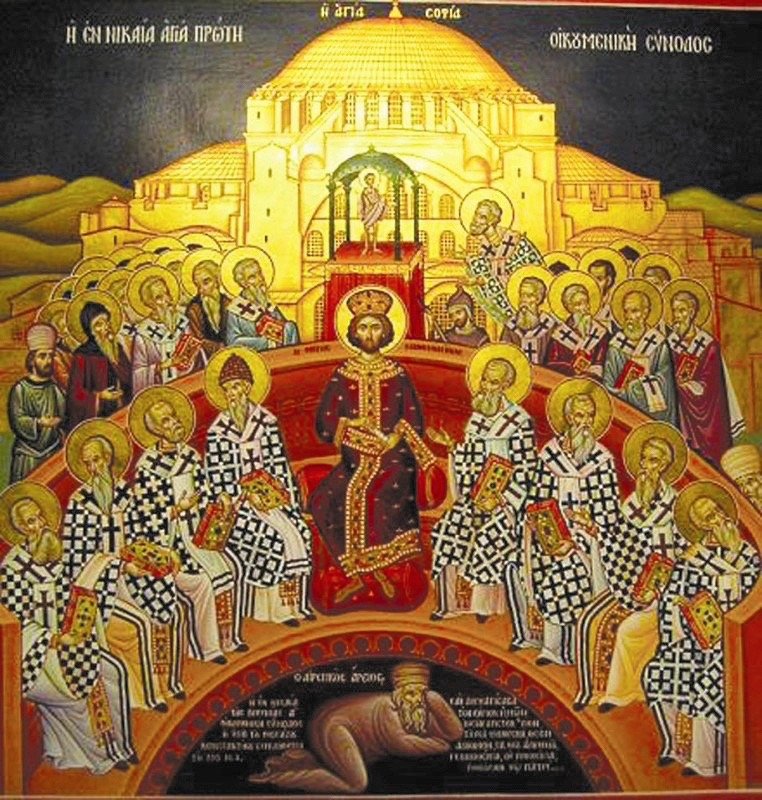 Allegoria della vittoria del credo di Nicea su Ario (raffigurato in basso), icona ortodossa
