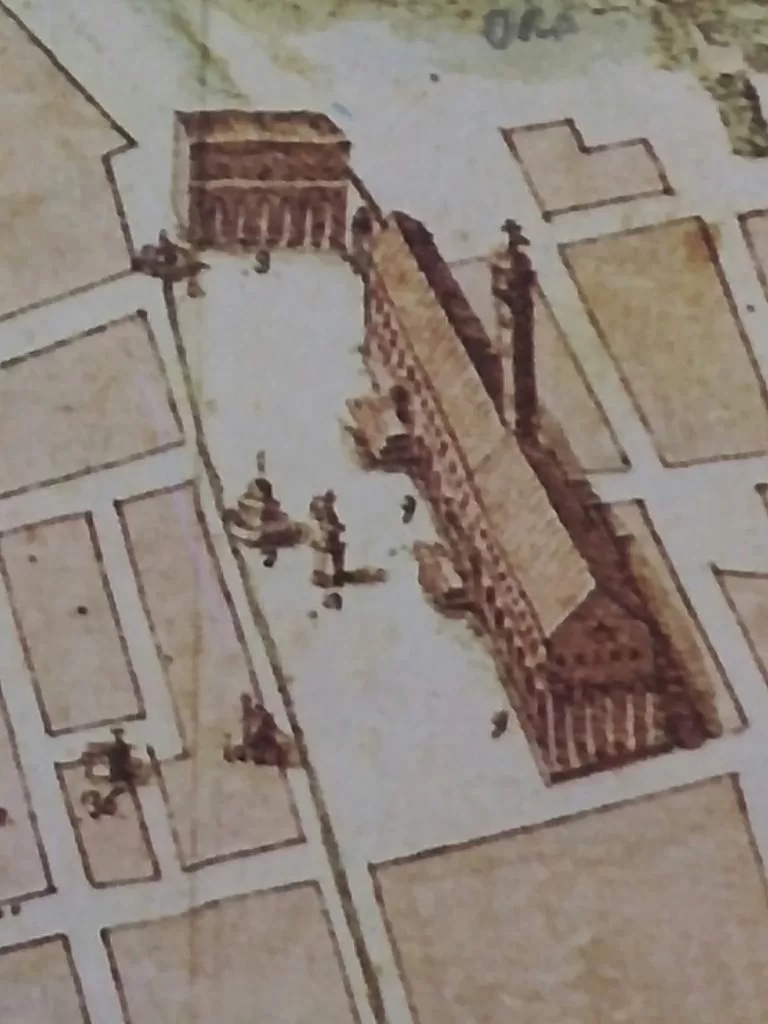 La piazza nella mappa della Biblioteca Apostolica Vaticana (1660 ca.): ben visibili il Fontanone accanto all'edificio dei Forni e il rigagnolo a cielo aperto che poi percorreva ttta l'attuale via Gambalunga fino al mare
